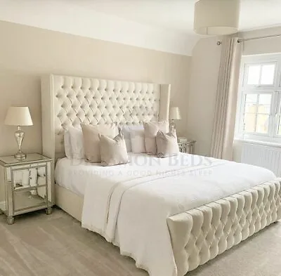 Double Kingsize Bed Luxury Chesterfield Plush Fabric Upholstered  Handmade • £349.99