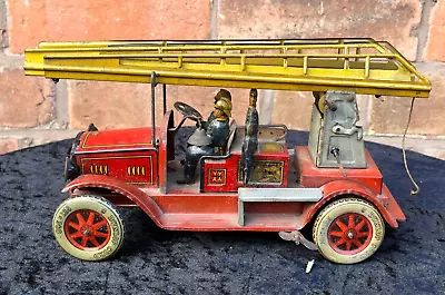 Antique Vintage German Tippco Tin Plate Toy Fire Engine 1920's • $188.22