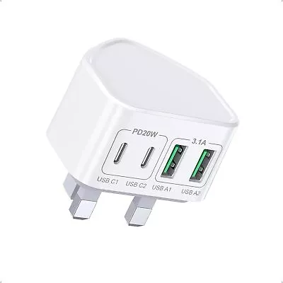 40W USB C Charger Block 4-Port Fast Plug For IPhone 15 14 13 12 11...  • £18.49