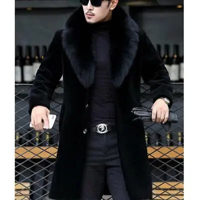 Men's Faux Mink Fur Collar Trench Overcoat Winter Warm Jacket Outwear Party • $88.55