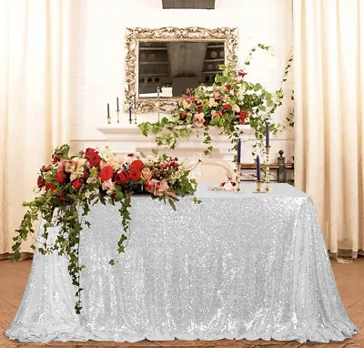MXSEY Silver Sequin Tablecloth Rectangle - Seamless 60x95Inch • $24.99