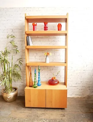 Rare Retro Modernist MCM Style Habitat Tall Oak Shelving Wall Unit Bookcase • £429.99