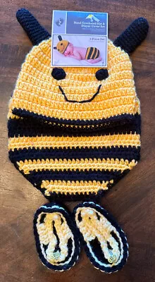 $8.10 • Buy Infant Newborn Baby Girl Boy Hat & Diaper Cover Crochet Set Bumblebee W/ Shoes