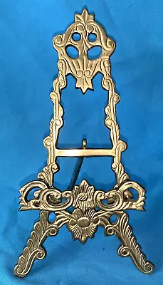 Vintage Ornate Brass Picture Plate Holder Display Easel Stand 9  • $30