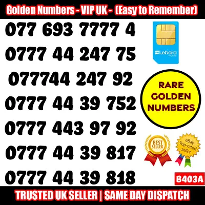 £8.95 • Buy Golden Number VIP UK SIM Cards - Easy To Remember Mobile Numbers LOT - B403A