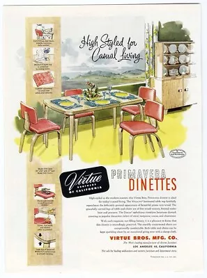 VIRTUE BROS California PRIMAVERA Dinette 1952 MID CENTURY MODERN Kitchen Dining • $9.95