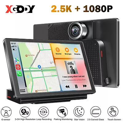 $138.99 • Buy XGODY 2.5K Dual Dash Cam Carplay 2.5D IPS Touch Screen Front Rear Car DVR Camera