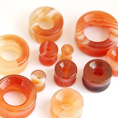 Carnelian Stone Eyelets Organic Stone Double Sided Flare Tunnels(1 Pair)A/3/2/A9 • $4.99