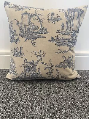 Blue Toile De Jouy Cushion Cover 16” X 16” Reversible • £10