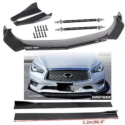 Carbon Fiber Front Bumper Lip Side Skirt/ Strut Rods For Infiniti G35 G37 Q50 • $149.99