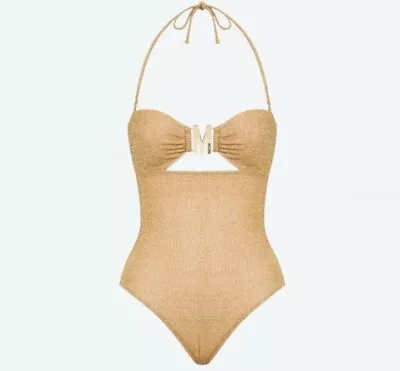 Moschino Halter Swimsuit Gold With Gold Metal Hardware BNWT Size S UK 10  • $172.64