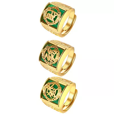 3pcs 18K Gold Plated Kanji Ring Statement Wealth Luck Rich Rapper's Knuckle Band • $11.99