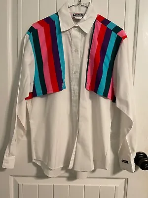 Vintage Martha Josey H Bar C Ladies Western Shirt 10/34 White Striped Ranchwear • $49.99