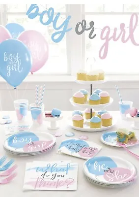 NEW Gender Reveal PARTY Girl Or Boy? Baby Shower Balloons Tableware Ideas • £2.99