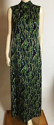 1970s True Vintage Sig Plach Purple Green Geometric Maxi Dress Jacket Set M • $85