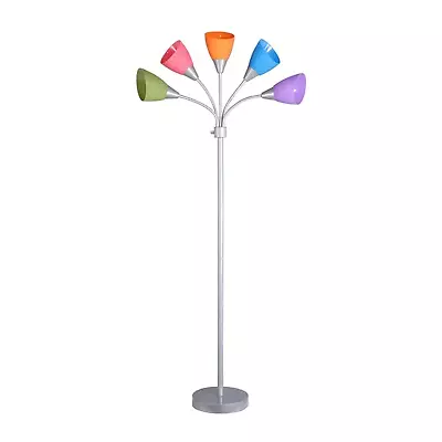 Mainstays 5 Light Floor Lamp Multi-Color Shades Metal Silver Finish Modern Y • $24.99