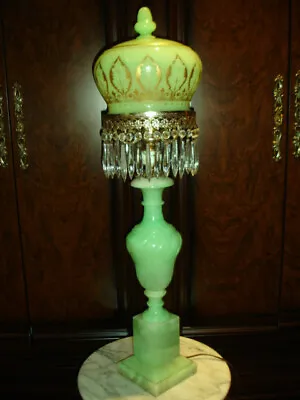 Antique Green Marble Lamp With Vaseline Glass Shade From Vatican • $4500