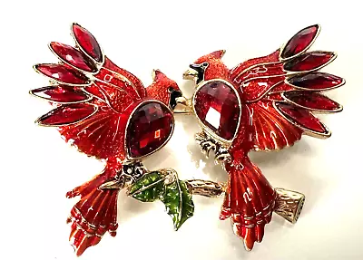 Gold Tone Red Enamel Rhinestone Red Bird Vintage Brooch Jewelry Lot Y • $3