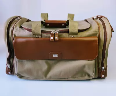 Cutter & Buck 19  Club Duffel Bag/Genuine Leather Travel Bag Houndstooth Lining • $44.99