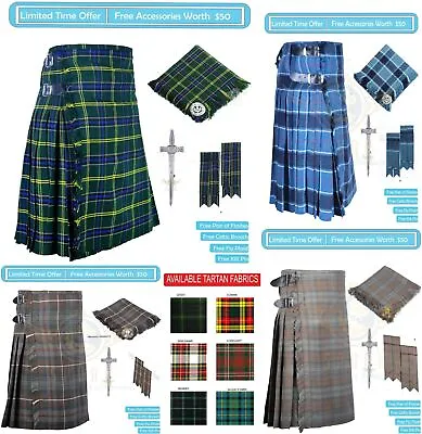 Tartan 8 Yard Traditional Handmade Scottish Kilt Highland Kilts For Men's Outfit • $72.20