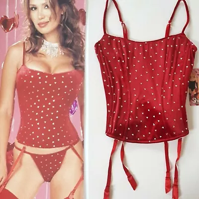 £50 • Buy Shirley Of Hollywood Red Velvet Heart Bustier Size 34 Designer Basques Corsets