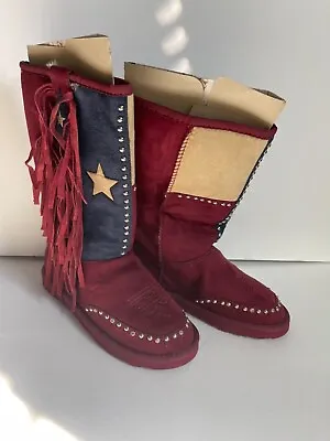  Texas Flag Montana West Winter Faux Fur Lined Tall Boots Studded Women Size 6 • $39.99