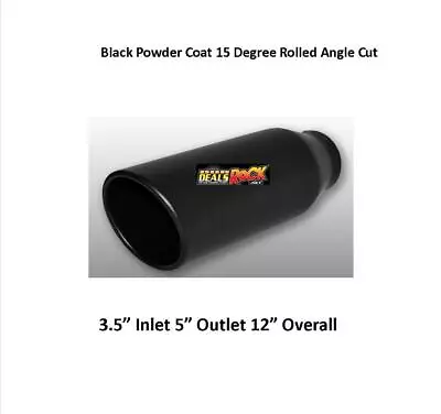 Brand New Flat Black Exhaust Tip 3 1/2  IN 5  Out 12  Long HI-Temp Powder Coat • $33