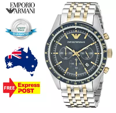 Emporio Armani Tazio Ar6088 Gold/silver/blue Stainless Steel Mens Watch • $259.99