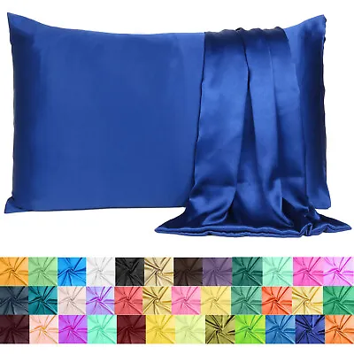 Luxurious Satin Silk Pillowcase Soft Bedding Standard Queen King Pillow Cover • $8.49