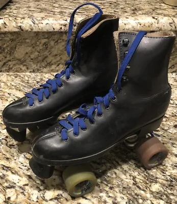 Vintage Sure Grip Super X 5R Roller Skates Black Leather Size 8. Vanguard Wheels • $69.99