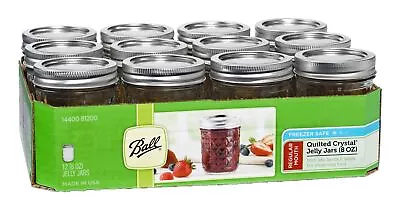 Ball 8-Ounce Quilted Crystal Jelly Jars With Lids And Bands Set Of 12 • $24.99