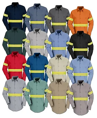 Red Kap Enhanced Visibility Hi Vis Reflective Work Towing Uniform Shirts LS • $28.98