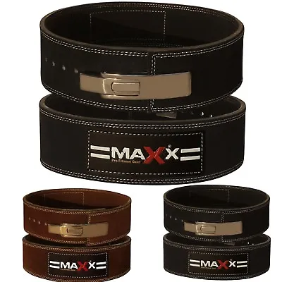 £24.99 • Buy Maxx Leather Weight Lifting Belt Bodybuilding Gym Powerlifting Gym Metal Lever