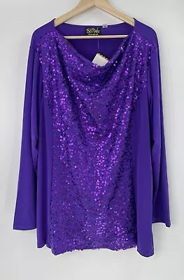 NWT Bob Mackie Wearable Art Sequined Cowl Neck Liquid Knit Top Long Sleeve Sz 2x • $42.46