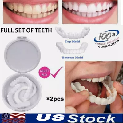 Snap On False Teeth Upper + Lower Dental Veneers Dentures Tooth Cover Set Hot • $3.99