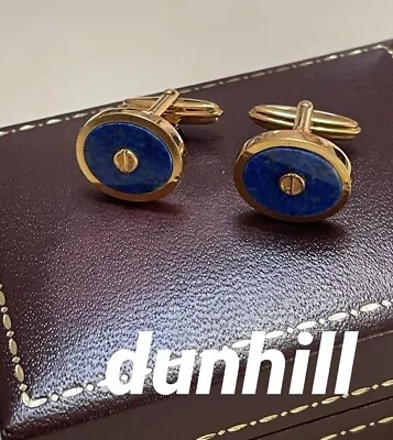 DUNHILL Cufflinks Lapis Lazuli Bullet Back Blue X Gold Oval No Box • $80