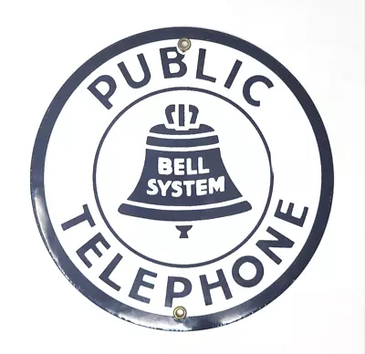 Vintage Porcelain Public Telephone Bell System Sign - Classic Americana • $69