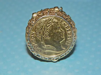 Vtg Unusual Faux Napoleon Coin Poison Ring CIRCO Sz 8.5 Adj GOLD Tone • $45