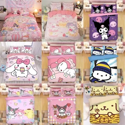 My Melody Kuromi Cinnamoroll Pochacco Pom Pom Purin Sheet Quilt Cover Pillowcase • $94.73