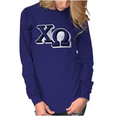 $16.99 • Buy Chi Omega College Sorority Letters Greek Long Sleeve T Shirt Tees For Women