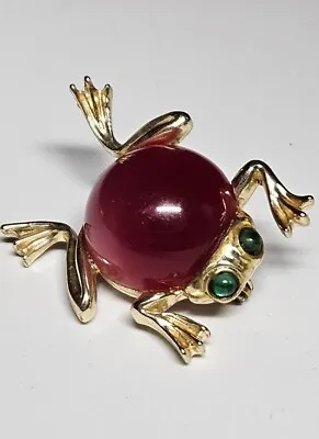 Vintage Frog Jelly Belly Brooch Or Pin Green Eyes Rare Find 1 1/4  X  1 1/8  • $24.64