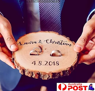 £20.42 • Buy Personalized Wedding Ring Bearer Box Customized Rings Holder Rustic Wooden Gifts