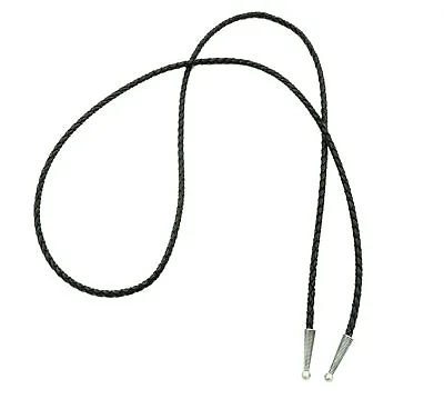 4mm Braided Genuine Black Leather Cord Rope W/ Ribbed Metal Tips For Bolo Ties • $8.95