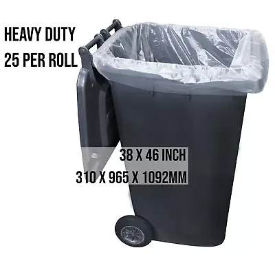 £9.95 • Buy 25 Clear 140Litre Strong Heavy Duty WHEELIE Bin Bags 310x965x1092mm (38 X46 )