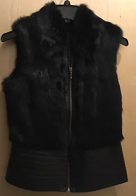 $69 • Buy Vakko Real Leather & Rabbit Fur Black Vest - Sz XS
