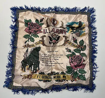 Original  WWII U.S. Army Souvenir Pillow Case Fort George Meade MD Silk 17x17 • $9.95