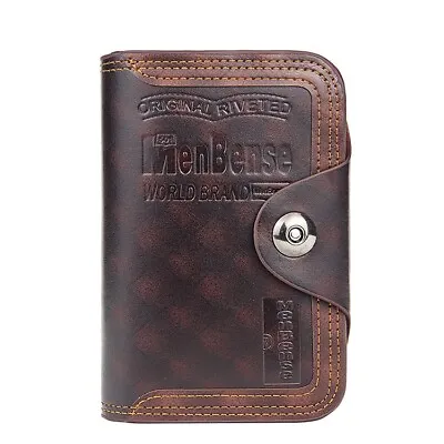 Men's Retro Leather Vertical Section ID Credit Card Holder Wallet With Hasp • $8.99