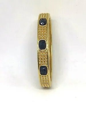 Vintage S.A.L. Signed Gold Tone 6 3/4  Hinged Bangle Bracelet W/3 Faux Sapphires • $39