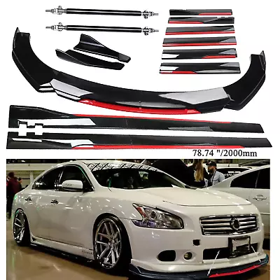 Front Bumper Lip Splitter + Side Skirt  For Nissan Maxima Glossy Black +Red • $99.99