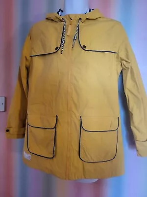 Lazy Jacks Parka Women SIZE 12 Yellow Long Trench Coat Waterproof Hooded Zip • £24.99